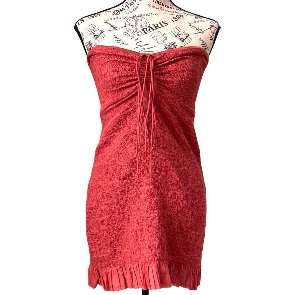 Free People Intimately Shirred Smocked Mini Halter Dress in Rust Orange Size S